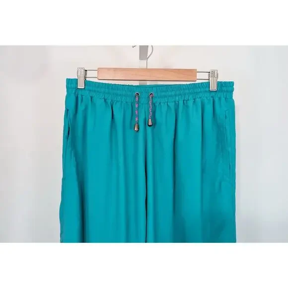 Vintage 90s Track Pants Teal Green Exercise Workout Misses Size L - Picture 2 of 6